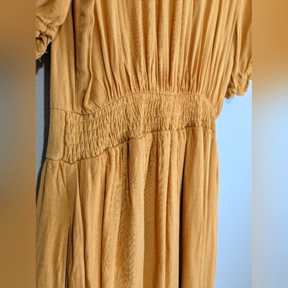 Baltic Born Cascading Ruffle Pleated Button Top Puff Sleeve Textured Front Midi - Picture 15 of 16